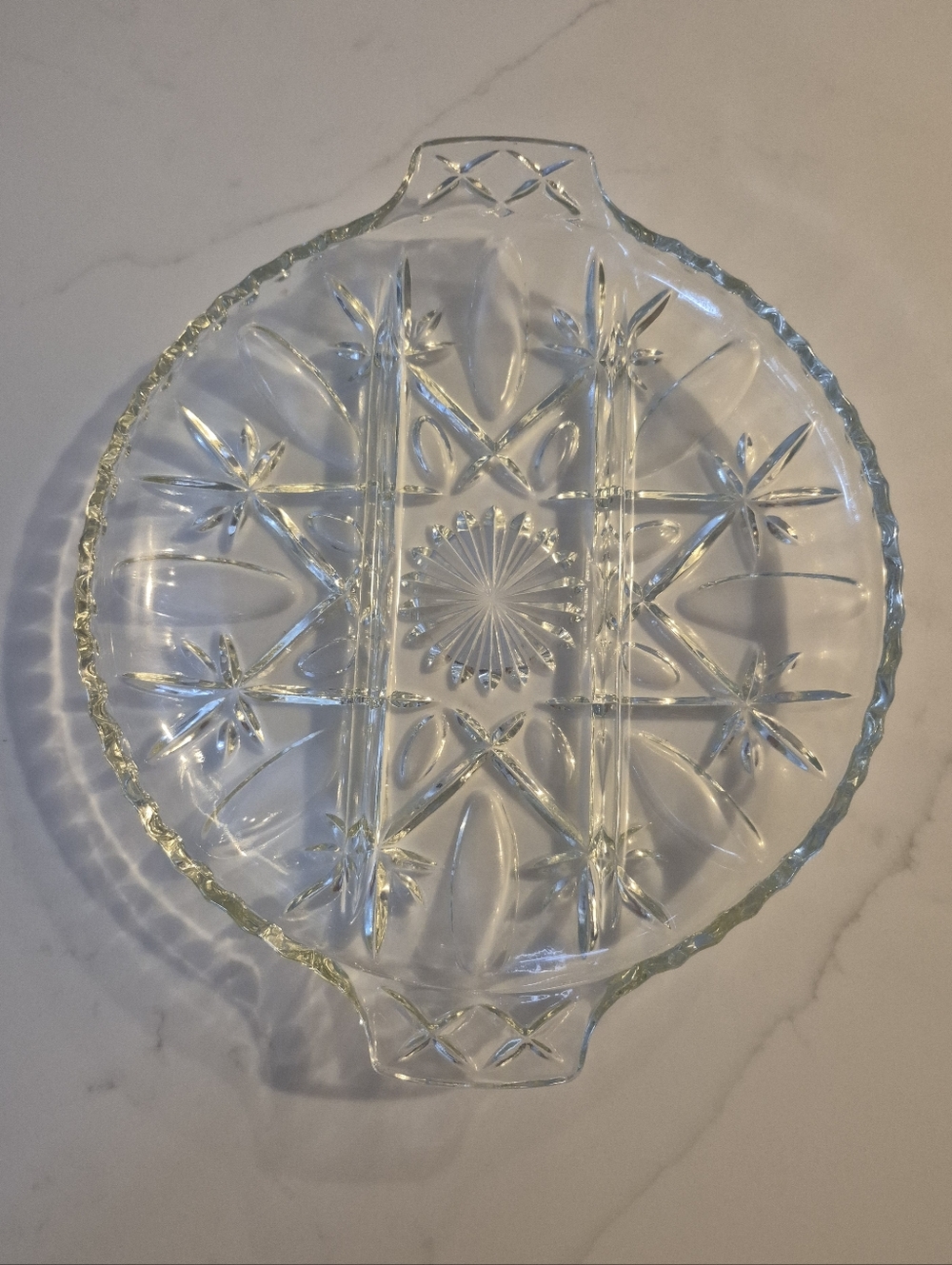 Vintage clear Pressed glass divided serving plate